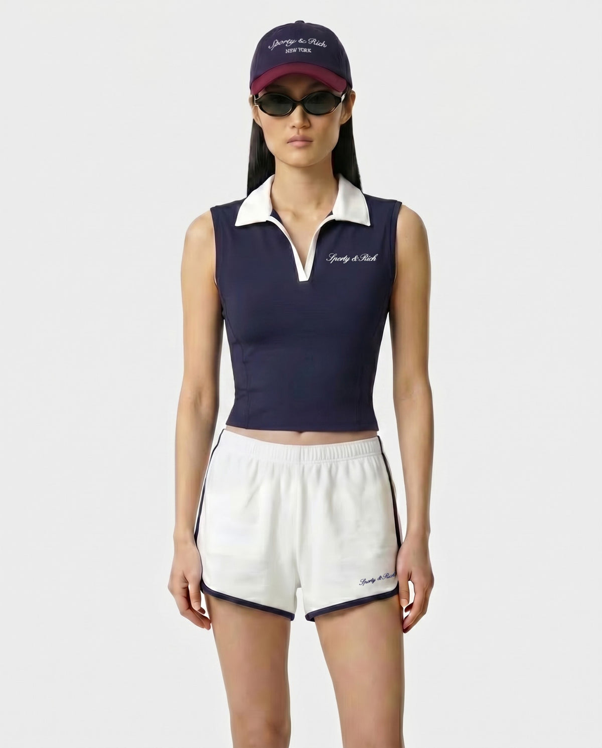 Sporty & Rich Signature Logo Sports Polo Vest - Navy/White