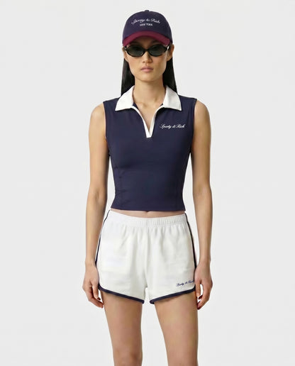 Sporty & Rich Signature Logo Sports Polo Vest - Navy/White