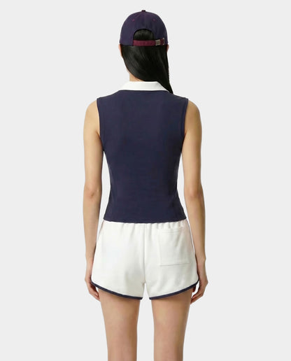 Sporty & Rich Signature Logo Sports Polo Vest - Navy/White