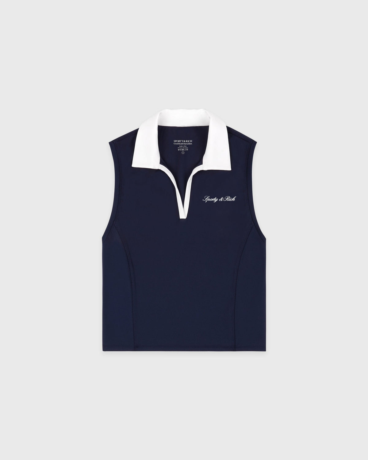 Sporty & Rich Signature Logo Sports Polo Vest - Navy/White