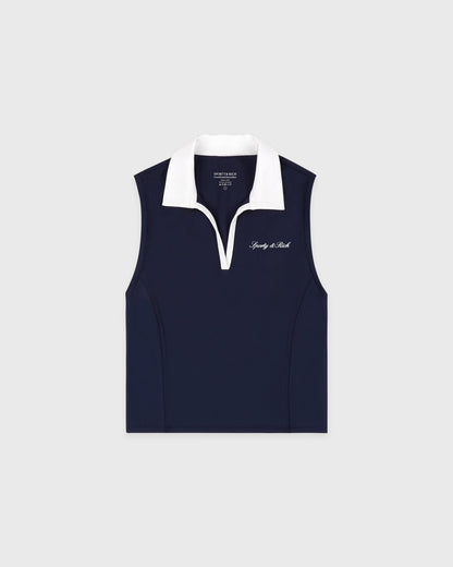 Sporty & Rich Signature Logo Sports Polo Vest - Navy/White