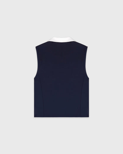 Sporty & Rich Signature Logo Sports Polo Vest - Navy/White