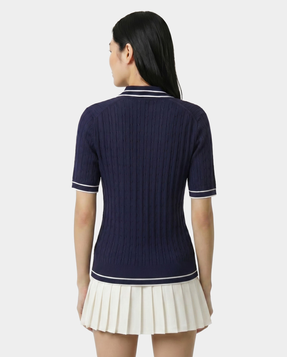 Sporty & Rich Signature Logo Mini Cable Polo - Navy/White