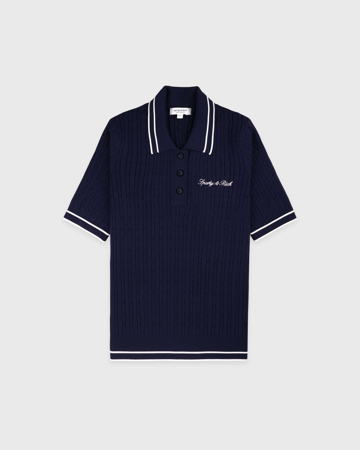 Sporty & Rich Signature Logo Mini Cable Polo - Navy/White