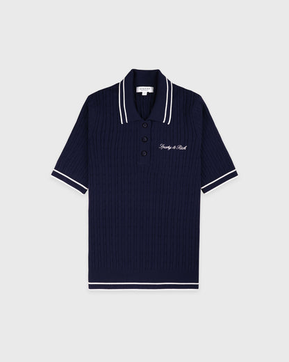 Sporty & Rich Signature Logo Mini Cable Polo - Navy/White
