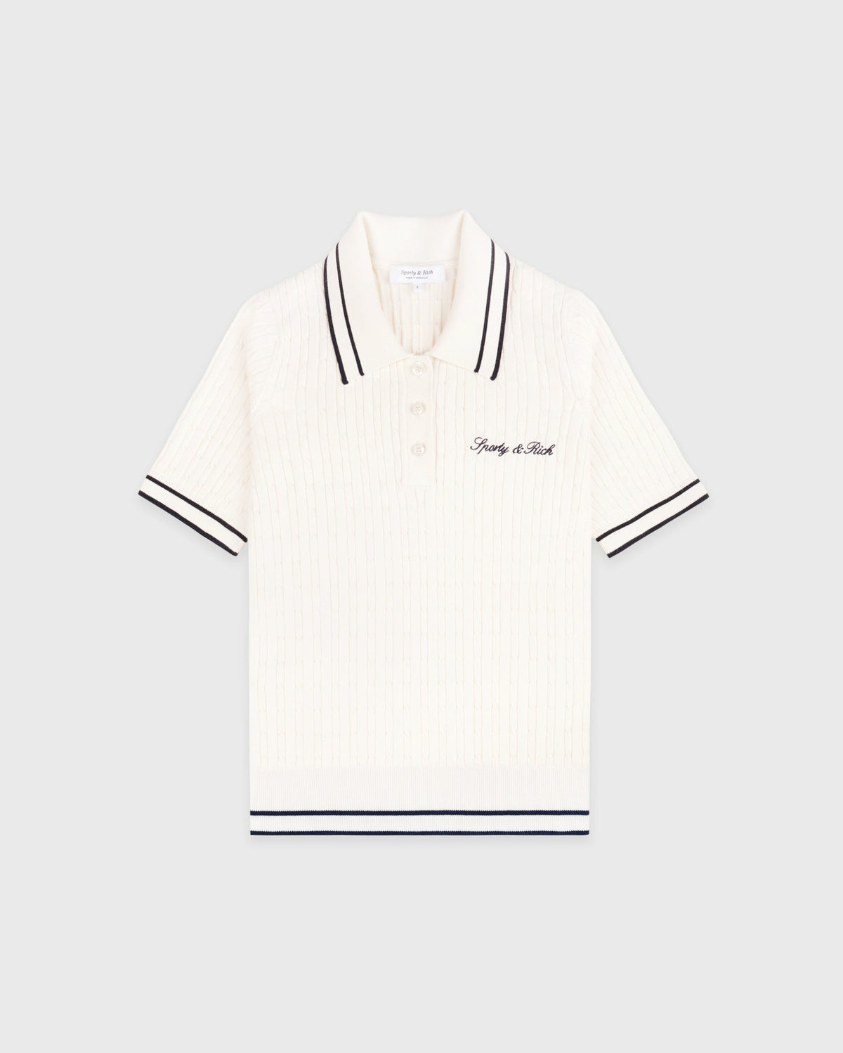 Sporty & Rich Signature Logo Mini Cable Polo - Ecru/Navy