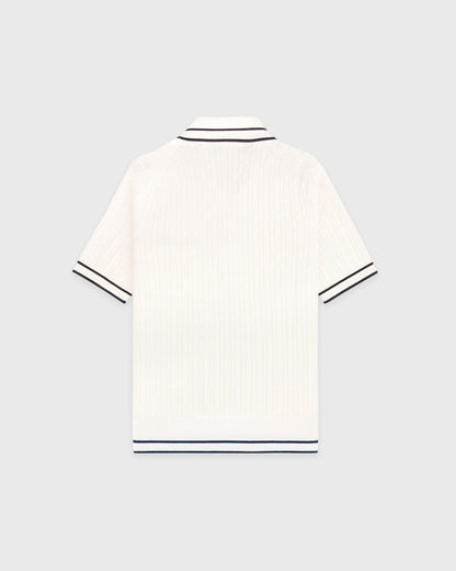 Sporty & Rich Signature Logo Mini Cable Polo - Ecru/Navy