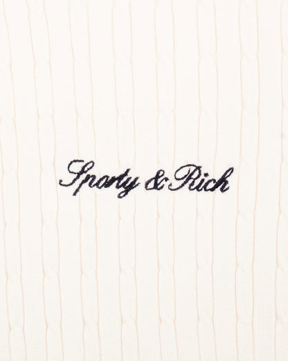 Sporty & Rich Signature Logo Mini Cable Polo - Ecru/Navy