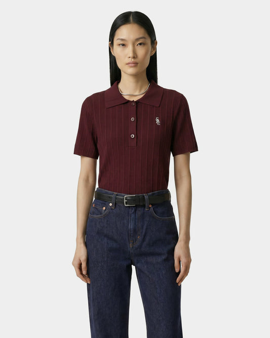Sporty & Rich SRC Ribbed Polo - Bordeaux