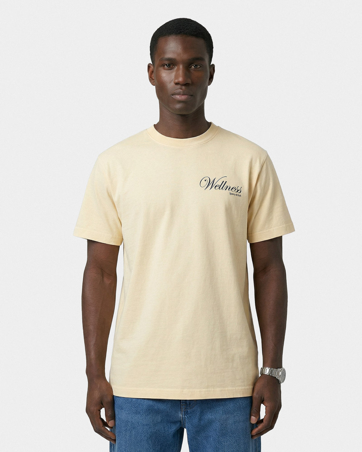 Sporty & Rich Avenue T-Shirt - Almond/Navy