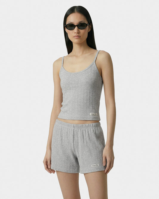 Sporty & Rich Signature Logo Pointelle Tank - Heather Gray