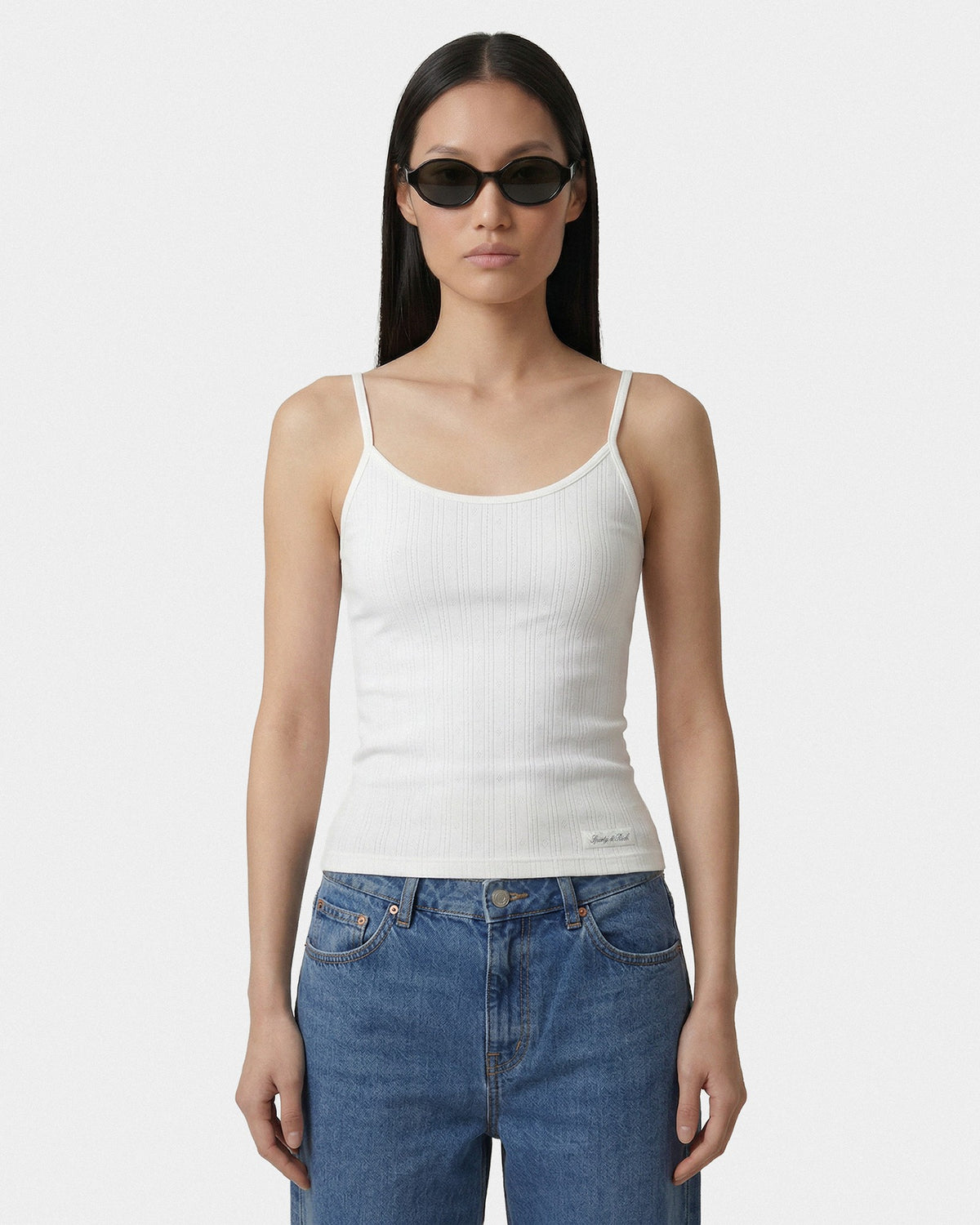 Sporty & Rich Signature Logo Pointelle Tank - White