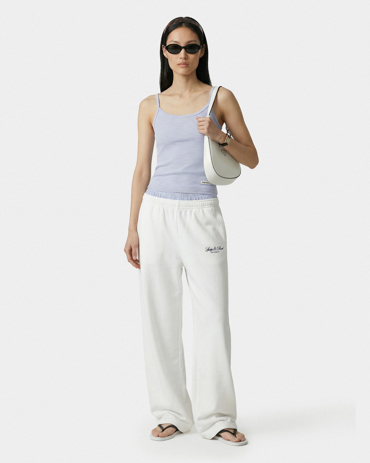 Sporty & Rich Signature Logo House Tank - Periwinkle Stripe