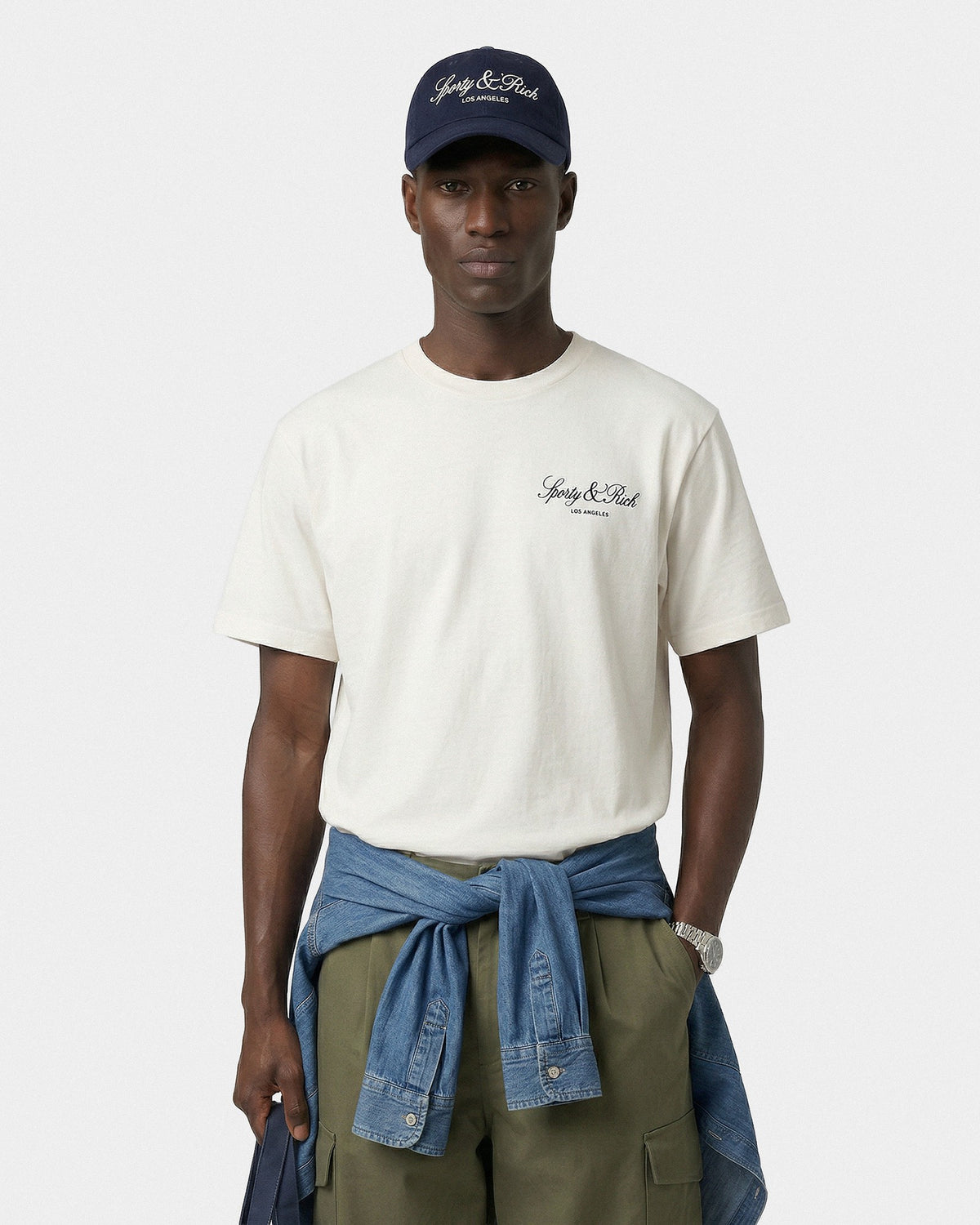 Sporty & Rich Vendome LA T-Shirt - Ecru/Navy