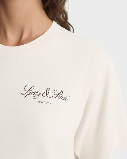 Sporty & Rich Vendome T-Shirt - Ecru/Chocolate