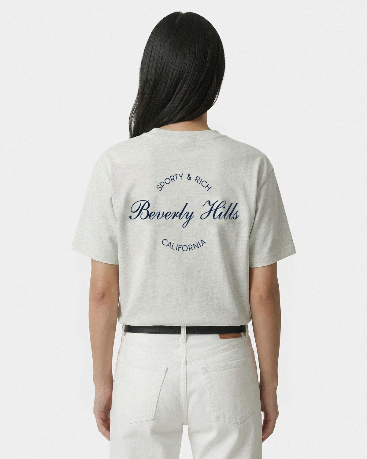 Sporty & Rich Beverly Script T-Shirt - Heather Gray/Navy