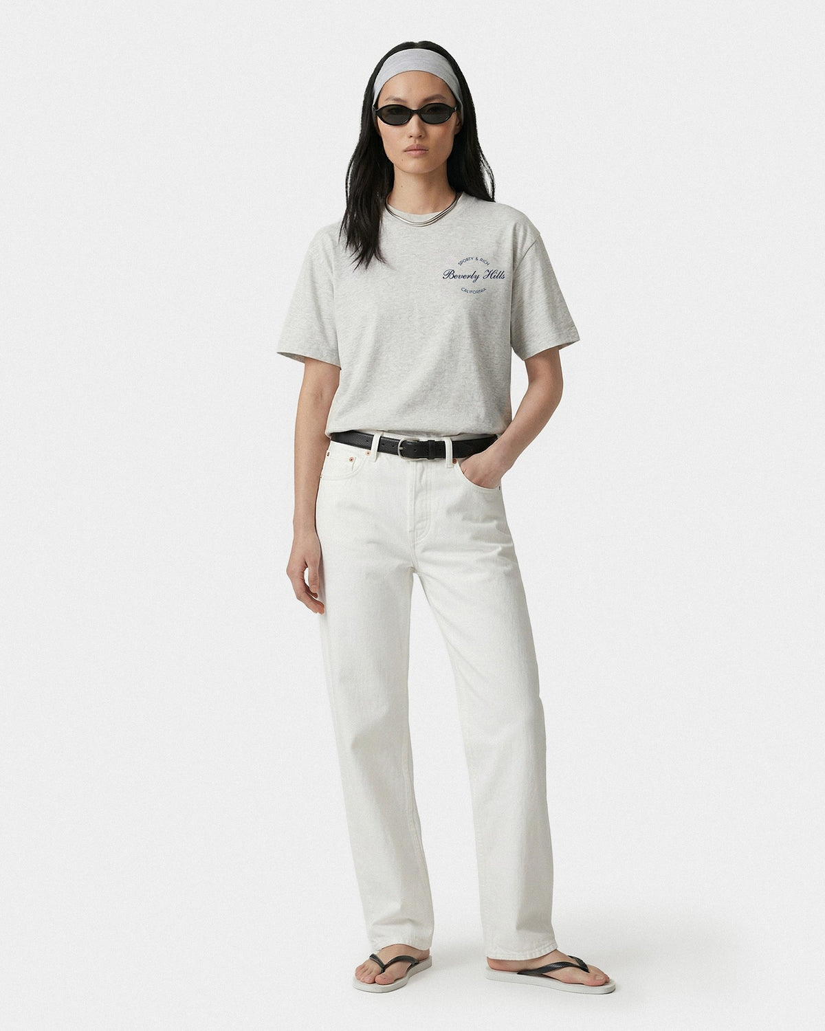 Sporty & Rich Beverly Script T-Shirt - Heather Gray/Navy