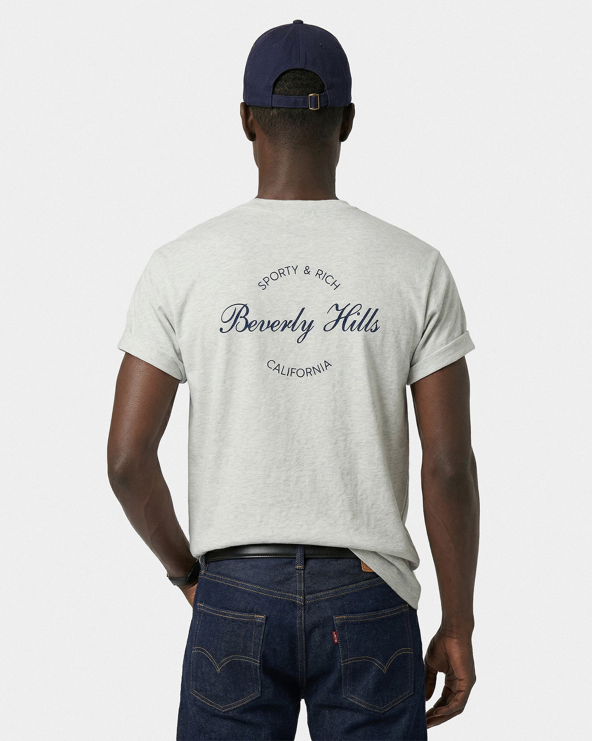 Sporty & Rich Beverly Script T-Shirt - Heather Gray/Navy