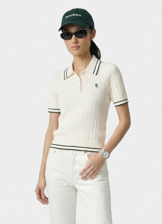 Sporty & Rich SRC Mini Cable Polo - Ecru/Forest
