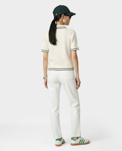 Sporty & Rich SRC Mini Cable Polo - Ecru/Forest
