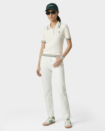 Sporty & Rich SRC Mini Cable Polo - Ecru/Forest