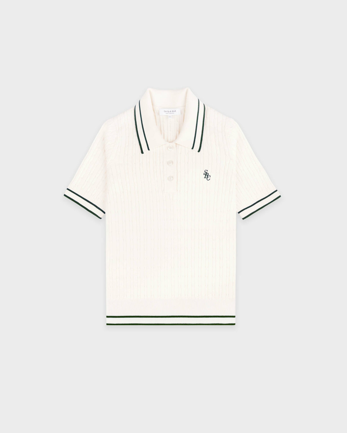 Sporty & Rich SRC Mini Cable Polo - Ecru/Forest