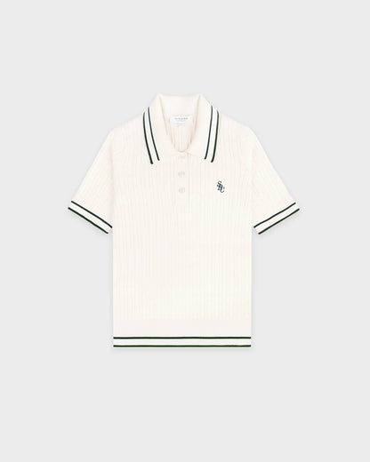 Sporty & Rich SRC Mini Cable Polo - Ecru/Forest
