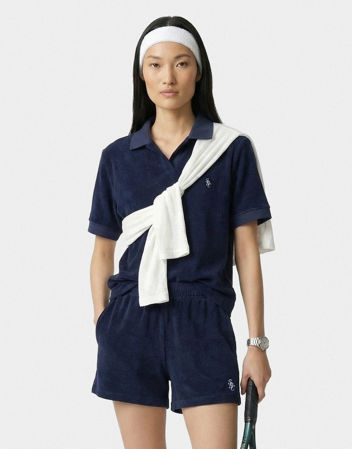 Sporty & Rich SRC Terry Polo - Navy/White