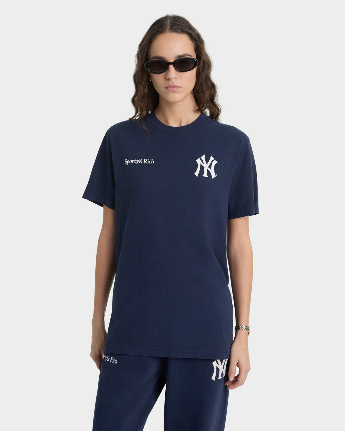 Sporty & Rich Yankees Curve T-Shirt - Navy/White