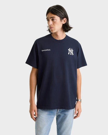Sporty & Rich Yankees Curve T-Shirt - Navy/White