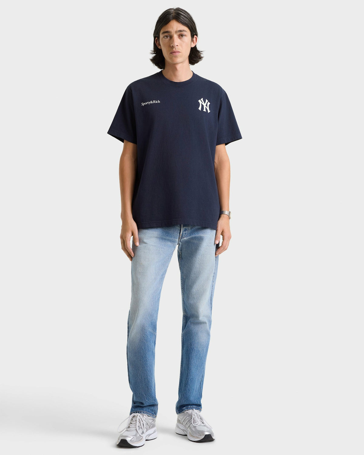 Sporty & Rich Yankees Curve T-Shirt - Navy/White