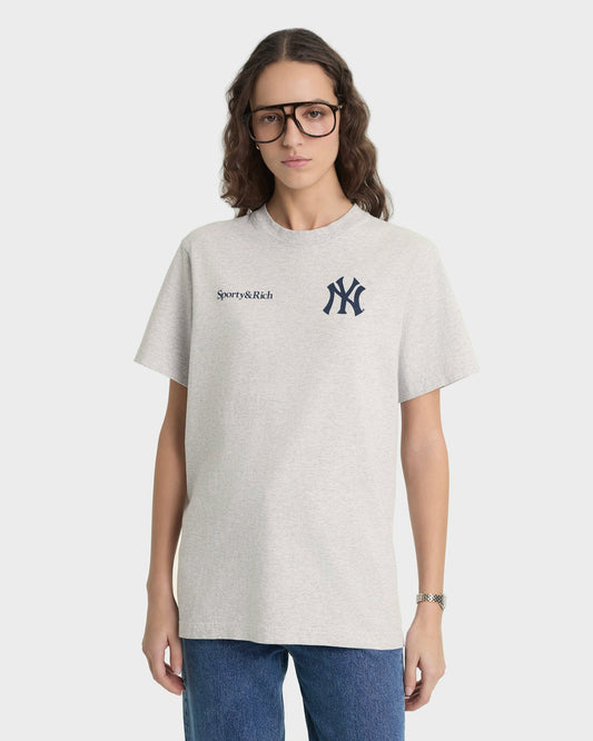 Sporty & Rich Yankees Curve T-Shirt - Heather Gray/Navy