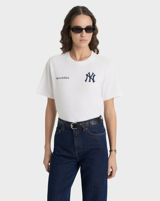 Sporty & Rich Yankees Curve T-Shirt - White/Navy