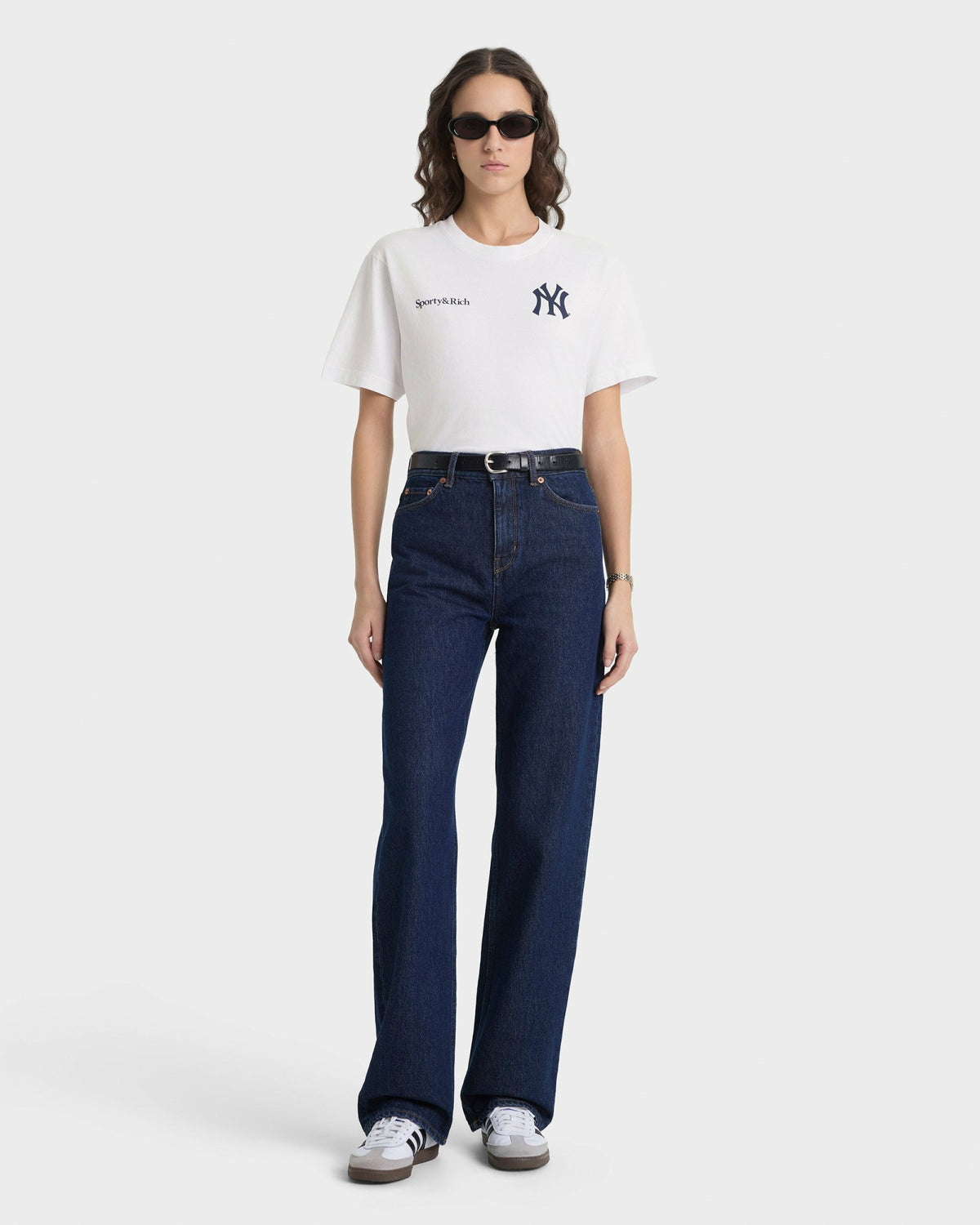 Sporty & Rich Yankees Curve T-Shirt - White/Navy