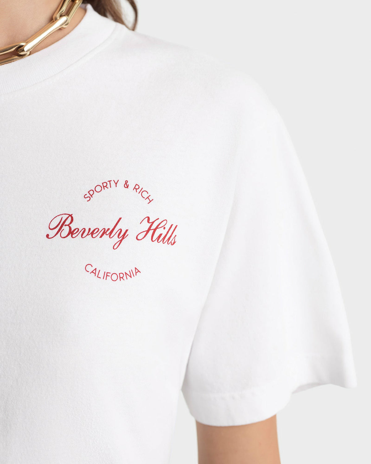 Sporty & Rich Beverly Script T-Shirt - White/Ruby