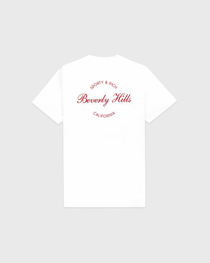 Sporty & Rich Beverly Script T-Shirt - White/Ruby