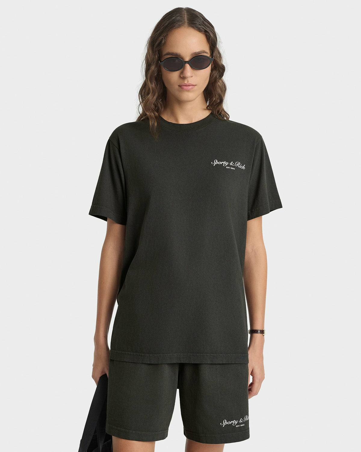 Sporty & Rich Stallion T-Shirt - Faded Black/White