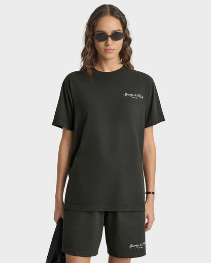Sporty & Rich Stallion T-Shirt - Faded Black/White