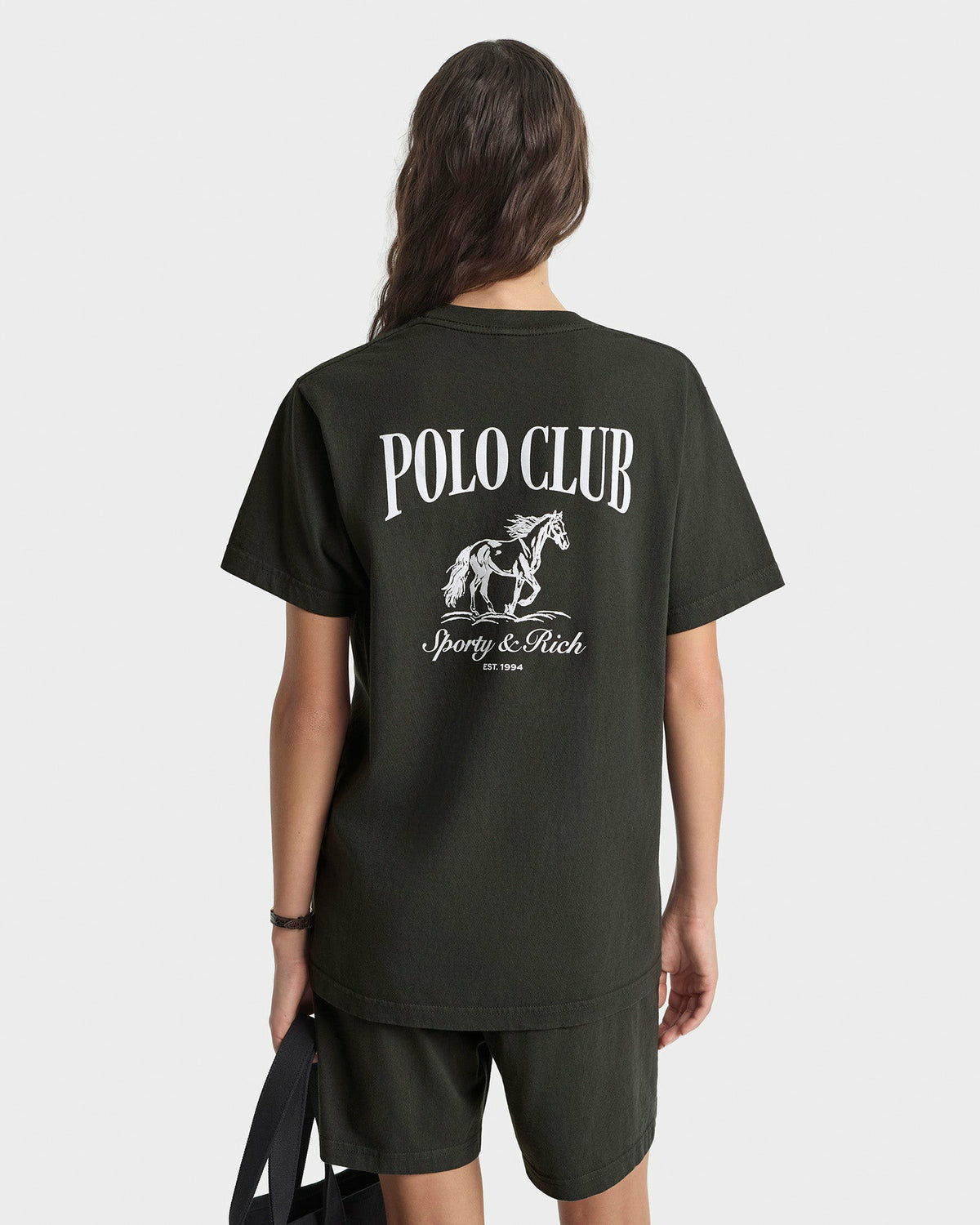 Sporty & Rich Stallion T-Shirt - Faded Black/White