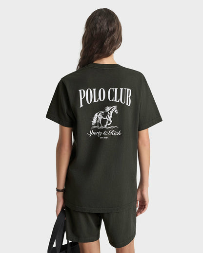 Sporty & Rich Stallion T-Shirt - Faded Black/White