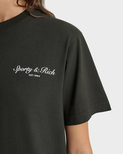 Sporty & Rich Stallion T-Shirt - Faded Black/White