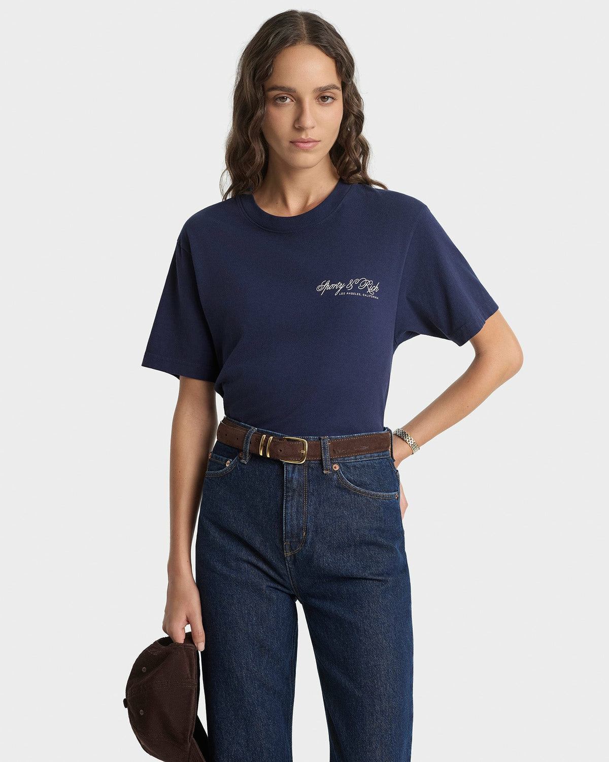 Sporty & Rich International T-Shirt - Navy/Ecru