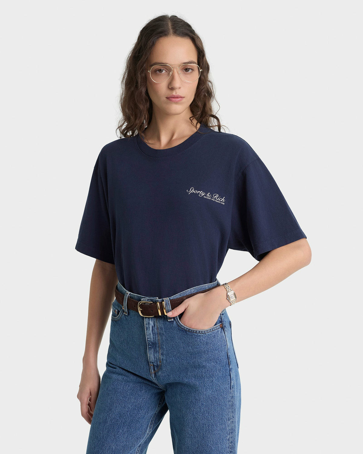 Sporty & Rich Syracuse T-Shirt - Navy/Ecru