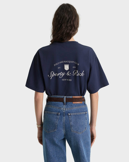 Sporty & Rich Syracuse T-Shirt - Navy/Ecru