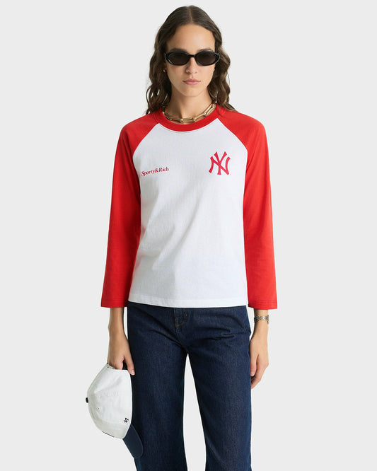 Sporty & Rich Yankees Serif Baseball Tee - White/Red