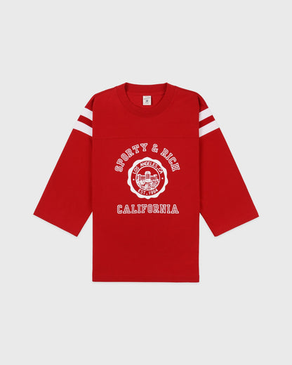 Sporty & Rich California Emblem Long Football Tee - Ruby/White