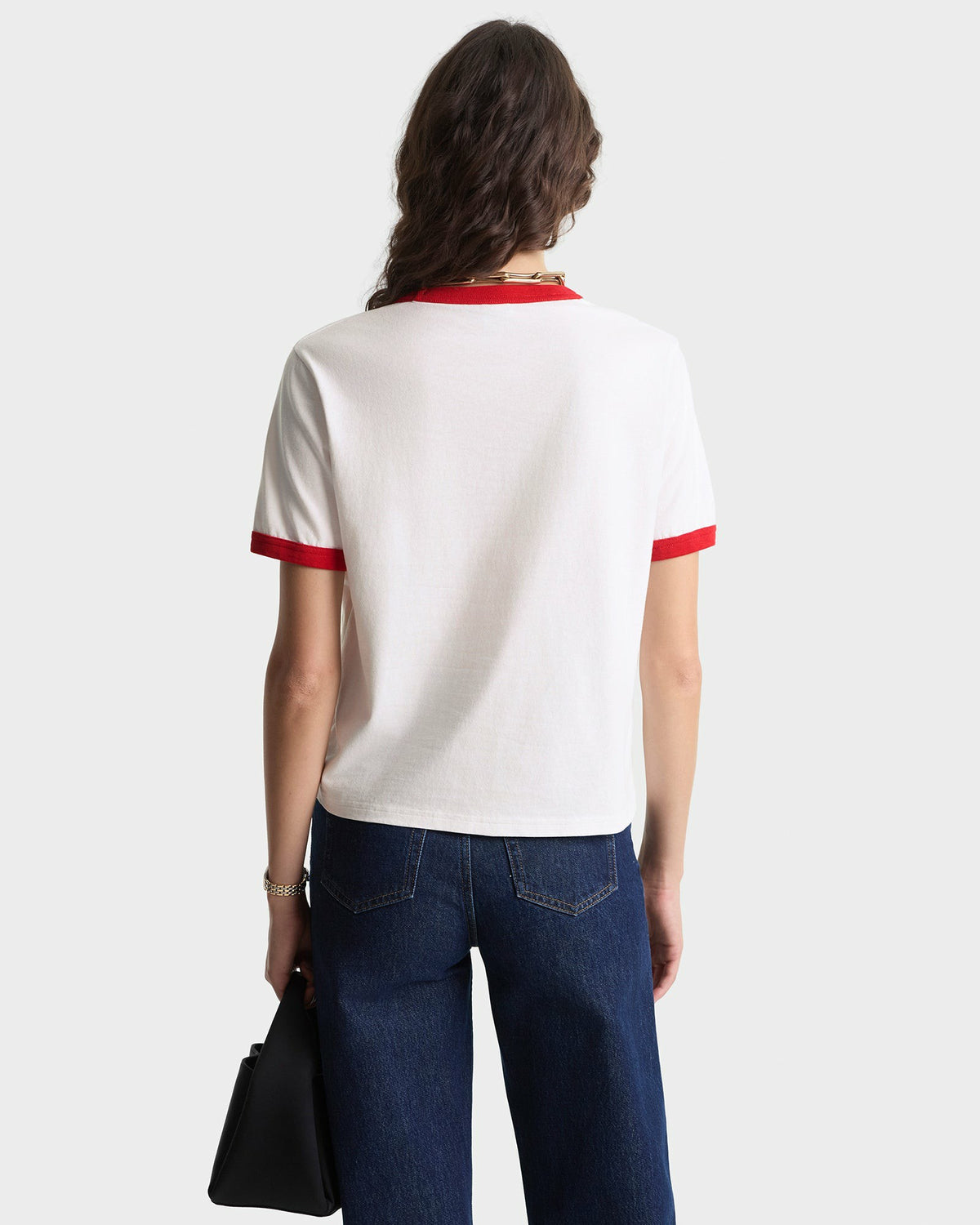 Sporty & Rich California Emblem Ringer Tee - White/Ruby