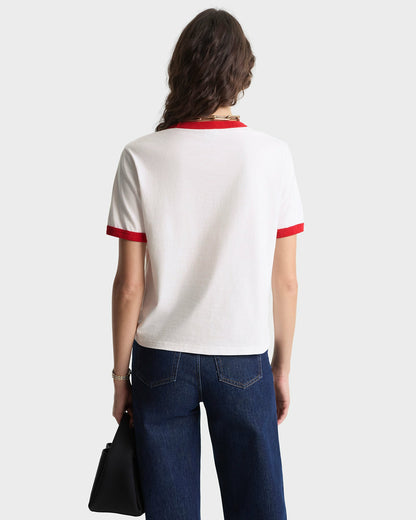 Sporty & Rich California Emblem Ringer Tee - White/Ruby