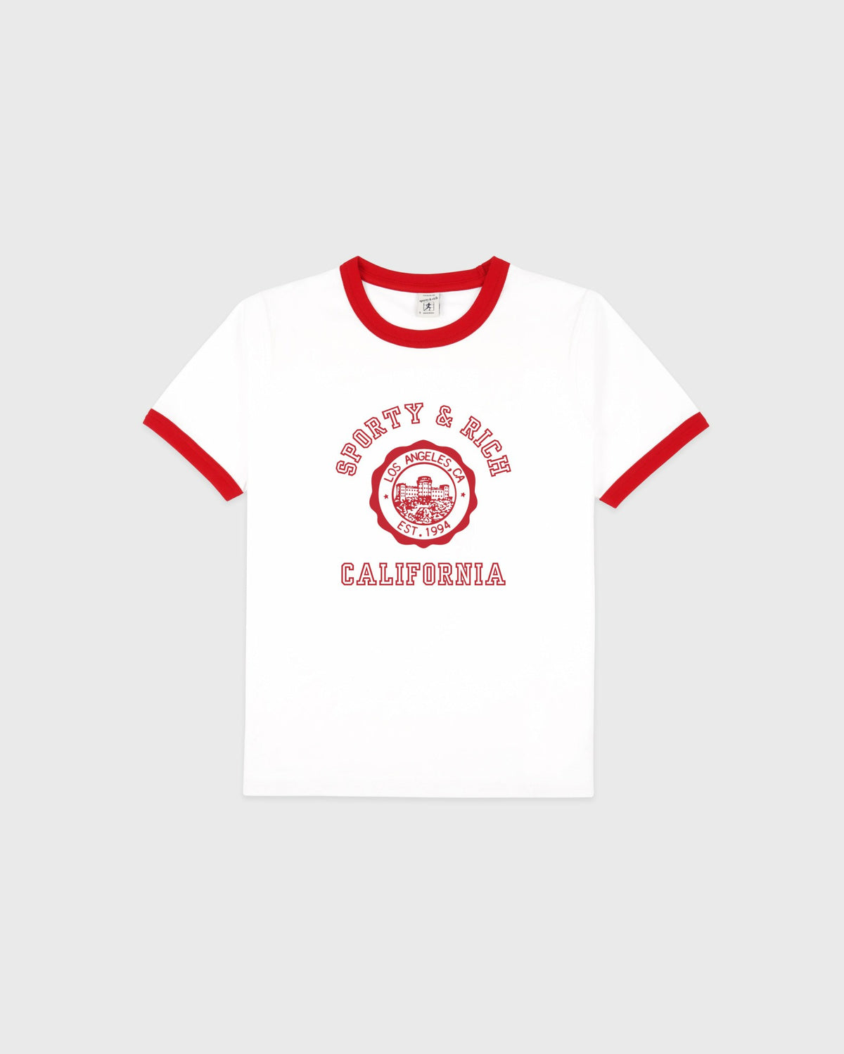 Sporty & Rich California Emblem Ringer Tee - White/Ruby