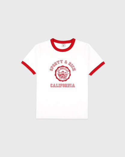 Sporty & Rich California Emblem Ringer Tee - White/Ruby